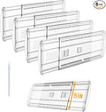 4 Pack Adjustable Drawer Dividers for Clothes,5" High Expandable From 13-21" Clear Drawer Organizers, PC Plastic Separators for Dresser/Bedroom/Bathroom/Kitchen/Office Storage