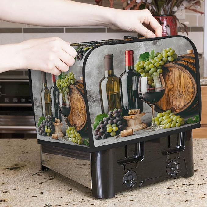 Retro Red Wine Fruit 4 Slice Toaster Cover Dust And Fingerprint Bread Maker Cover Bakeware Protector Washable Appliance Covers Kitchen Accessories For Home Kitchen Women Gift