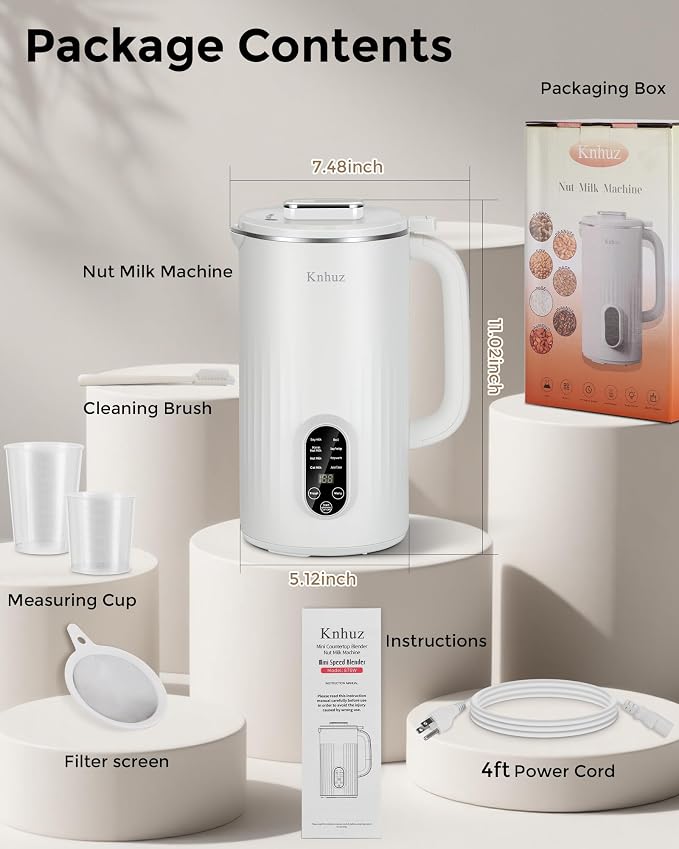 Kuhuz Nut Milk Maker,32oz Automatic Soy Milk Machine For Homemade Almond,Oat,Coconut Plant Based & Non-Dairy Beverages,12H Time Delay,Auto-Clean,Keep Warm,Cream White