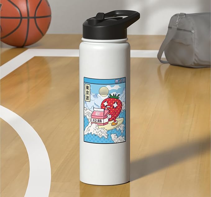 Strawberry Milk Carton Great Waves Kawaii Aesthetic Stainless Steel Insulated Water Bottle