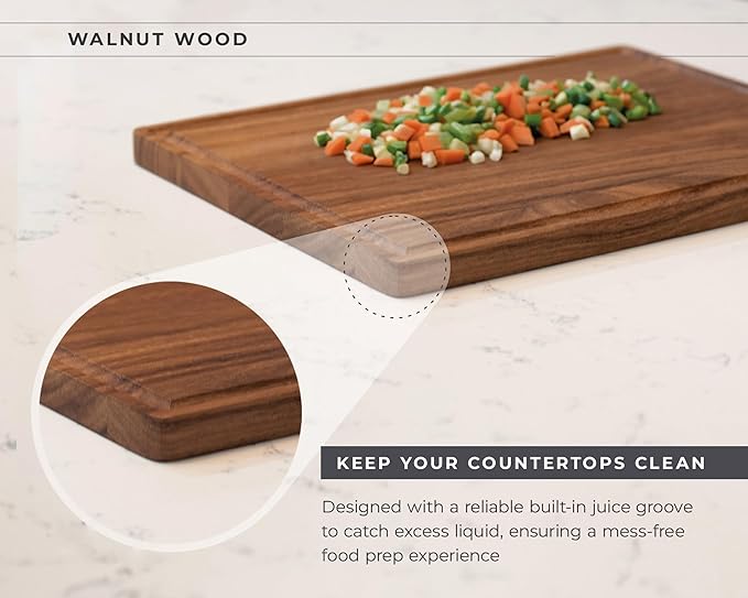 Walnut Wood Cutting Board – 15"x12" Butcher Block – Reversible Chopping Board with Juice Groove – For Meat, Cheese, Veggies, Charcuterie – Knife Friendly Kitchen Essential