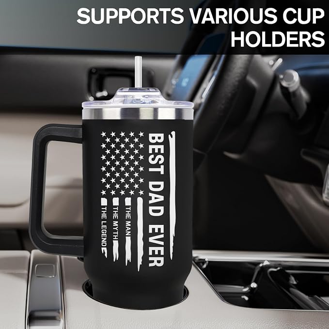LHSCVUFASC Fathers Day Gift for Dad from Daughter, Son - Birthday Christmas Tumbler Gifts for Husband Dad - Best Ever Dads Gifts Ideas for New Daddy - 40 Oz Stainless Steel Tumbler Coffee Cup
