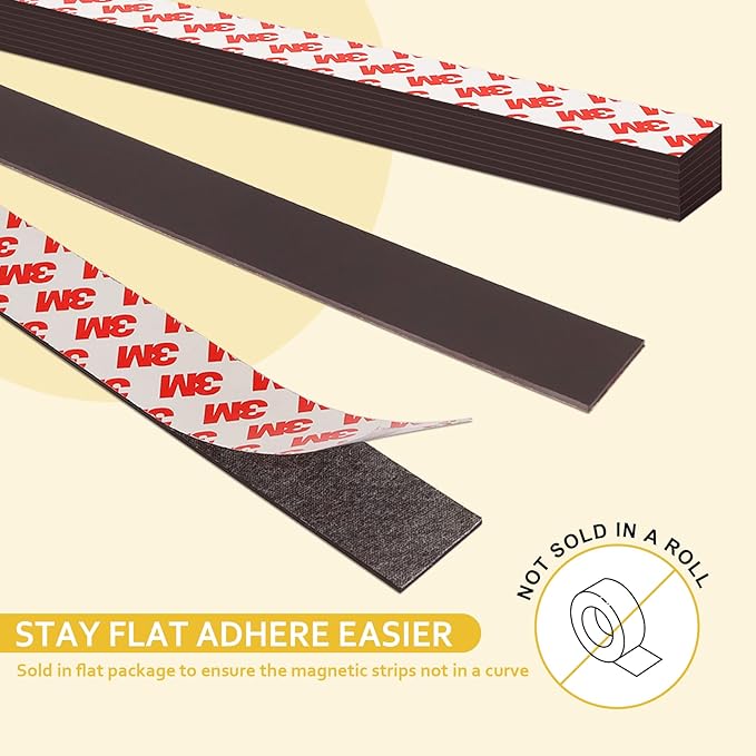 Magnetic Tape with Adhesive Backing,12 Feet Magnets Strips for Crafts,Flat Package (8PCS 0.5X12"+4PCS 1X12") Self Sticky Magnets