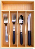 guiogc Bamboo Kitchen Drawer Silverware Organizer, 9 Inch Silverware Utensils Tray Holder for Small Drawer, Cutlery Tray, Wood Caddy for Flatware Cutlery Knives 5-Slots