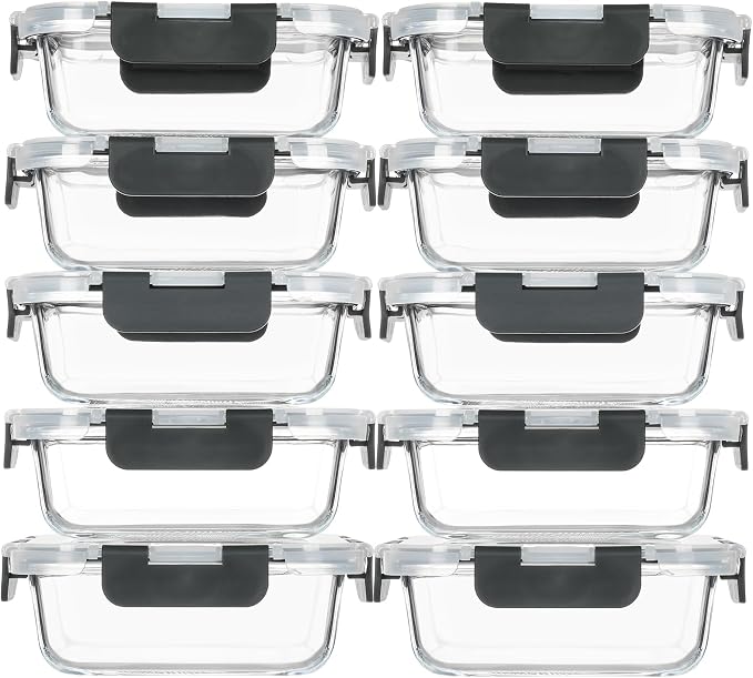 M MCIRCO 10-Pack,13 oz 1.5 Cup Glass Meal Prep Containers, Small Glass Food Storage Containers with Lids,Airtight Lunch Containers, Microwave, Oven, Freezer and Dishwasher Friendly, BPA-free