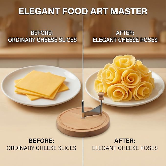 Cheese Curler Wheel for SEMI Hard Cheese, Girolle Cheese Shaver Tool for Charcuterie Boards & Entertaining, Create Cheese Flowers from Tete de Moine & Petit Basque, Wooden Base