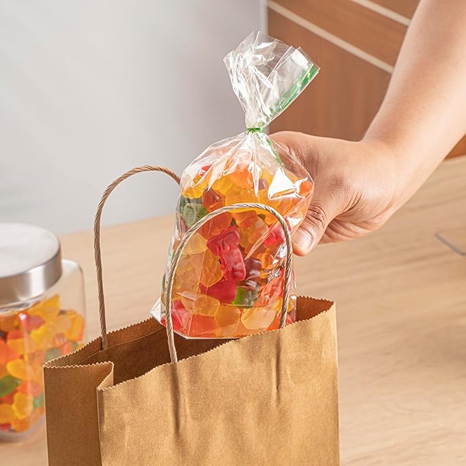 Resturantware Plastic Gusset Bags 100 Count 3" x 2" x 8" Wicker Dispensing Bottom Gusset Clear Plastic Bags Heat Sealable For Sourdough Bread Cookies Pastries Rolls For Home Bakers And Bakeries