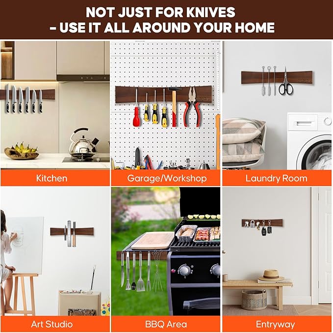 20 Inch Magnetic Knife Holder for Wall,Acacia Wood Double Sided Magnetic Knife Strip for Fridge,No Drilling