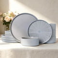 Dinnerware Sets, Ceramic Plates and Bowls Set 12 Piece Dinnerware for 4 Chip Resistant Stoneware with Advanced Inkjet Printing Technology, Dishwasher and Microwave Safe-Smoky Blue