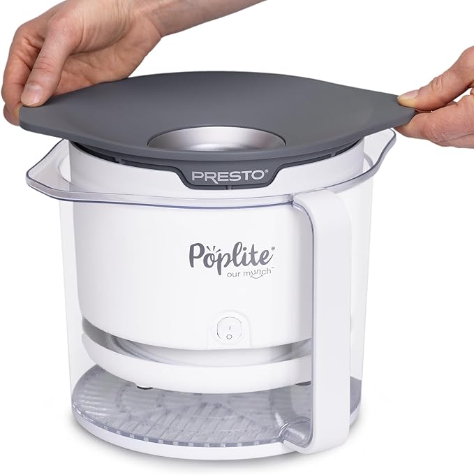 Presto 04812 PopLite Our Munch Hot Air Popcorn Popper - Family Sized, Built-In Serving Bowl, Compact Design, 15 Cups, White