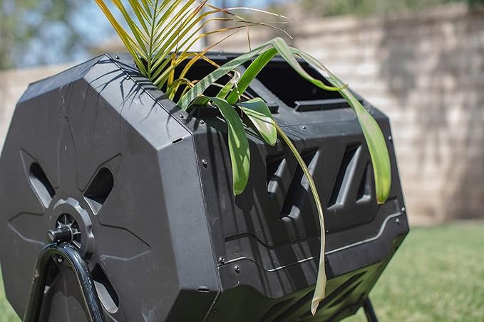 MaxWorks Dual‑Chamber Compost Tumbler, 42‑Gallon Capacity Rotating Outdoor Composter with Aeration Vents, UV‑Resistant Polypropylene Drum and Steel Frame, Includes Gloves (50891)