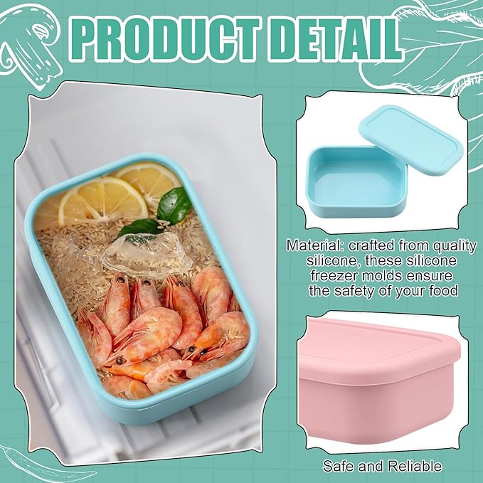 Nuogo 8 Pcs 2 Cup Silicone Freezer Trays with Lid Silicone Soup Freezer Molds Rectangle Soup Containers Reusable Food Preserving Tray Freezing Ice Trays for Soups Sauces Stews (Multicolor)