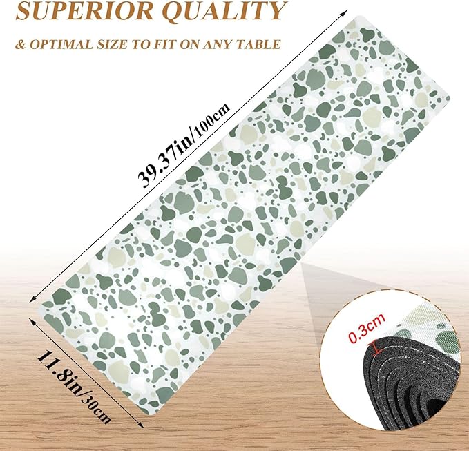 Heat Resistant Table Runner Trivet for Hot Pots and Pans 39 x 12 Inch Long Hot Pad Decorative Table Protector for Kitchen Countertop Terrazzo Green