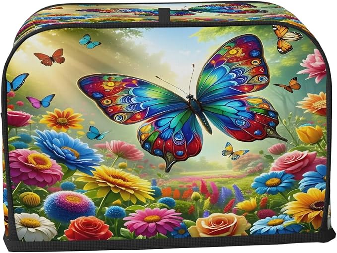 Colorful Flower Butterfly 2 Slice Toaster Cover Dust And Fingerprint Bread Maker Cover Bakeware Protector Washable Appliance Covers Kitchen Accessories For Home Kitchen Women Gift
