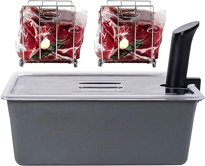 VÄESKE Professional Large Sous Vide Container with Lid, 2 Sous Vide Racks & Insulating Sleeve | Neoprene Retains Heat | Compatible with Anova, Nano, Inkbird, Most Sous Vide Cookers (26 QT)