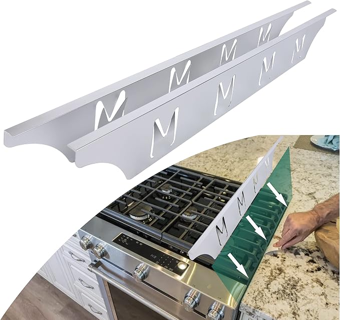 Stove Counter Gap Cover Filler, Range Trim Kit, Aluminum Don't Melt Like Silicone, For 1/32” to 5/8” Gap, Adjustable Length 23” to 25.4”, Left and Right 2 PCS, 3 Years Guarantee