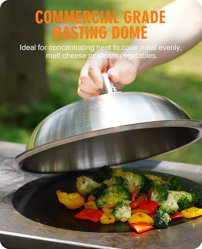 HOMENOTE Griddle Accessories for Blackstone, Commercial Grade 12 Inch Heavy Duty Melting Dome with Round Cast Iron Smash Burger Press Perfect for Flat Top Hibachi Grill Outdoor Indoor