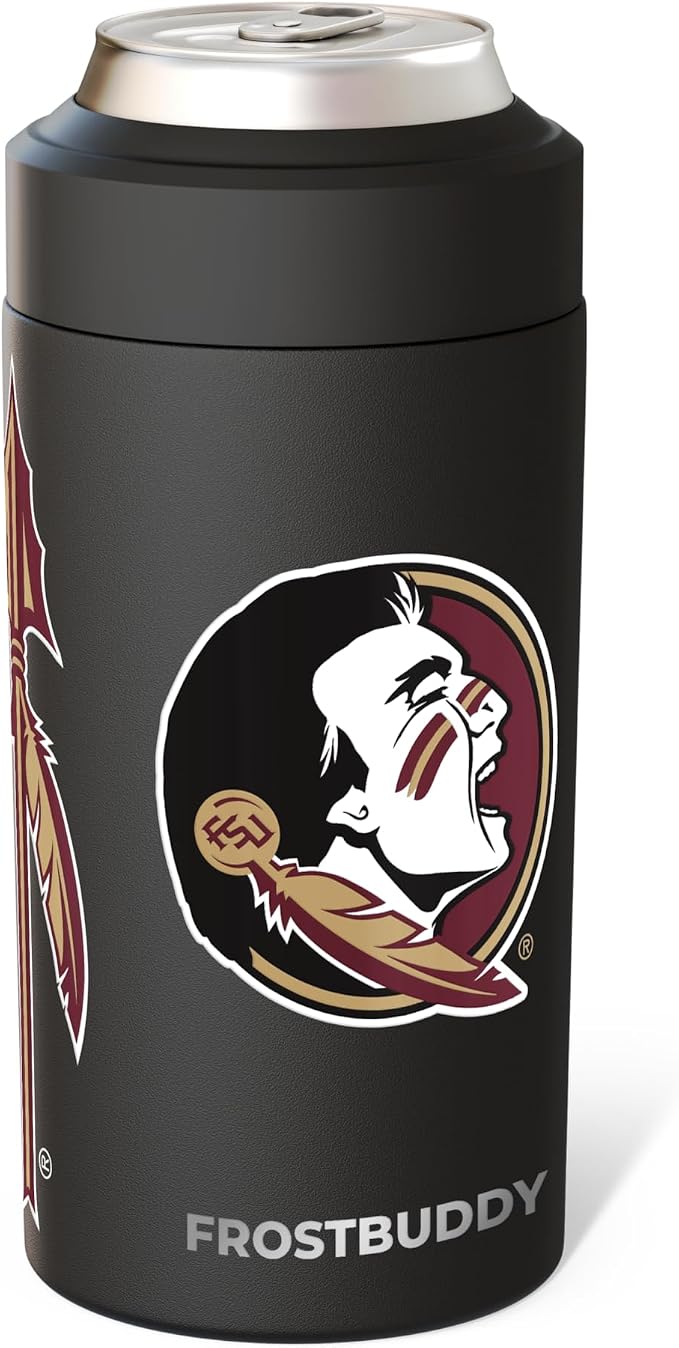 Frost Buddy NCAA Universal Buddy - Fits all - Stainless Steel Can Cooler for 12 oz & 16 oz Regular or Slim Cans & Bottles - Stainless Steel (Florida State Seminoles)