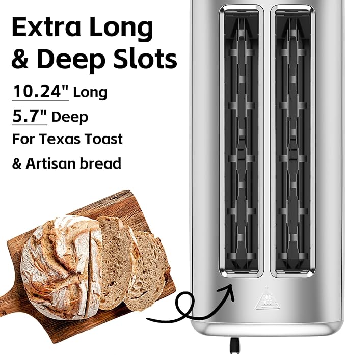 4 Slice Toaster, CUSIMAX Extra-Long Slots for Artisan Bread, Quick Glance Function, 9 Shade Settings, Bagel/Defrost/Cancel Functions, Removable Crumb Tray, Cool-Touch Stainless Steel Body