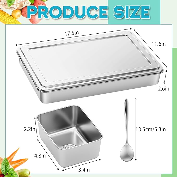Boao 8 Compartment 304 Yakumi Pans Stainless Steel Mise En Place Japanese Yakumi Tins Seasoning Condiment Container with Lids Spoons for Food Meal Prep Organizer for Kitchen Salad Spices Herbs, Masala