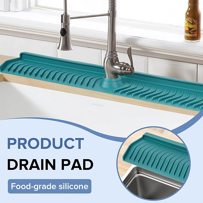 Kitchen Sink Faucet Mat,30in New Foldable Faucet Mat for Kitchen Sink, Adjustable Waterproof Splash Guard Draining Mat,Keep Countertops Dry (Green,29.9" x 5.7)