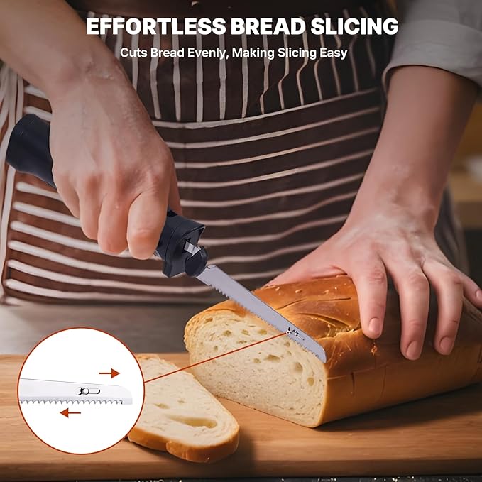 Cordless Electric Knife – Rechargeable Electric Knives with Safety Lock, Ergonomic Handle, Versatile Bread Slicer, Bread Knife for Effortless Carving of Meats, Cheese – Perfect for Kitchen Use