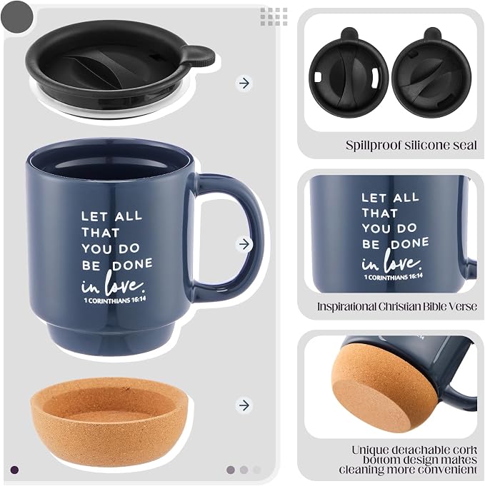 FillTouch 12 Pcs Christian Mug Gifts Bulk 15oz Religious Cup Cork Bottom Coffee Mug with Verse Inspirational Gift for Women Men Pastor Church Group Bible Study Member(Multicolor,Bible Verse)