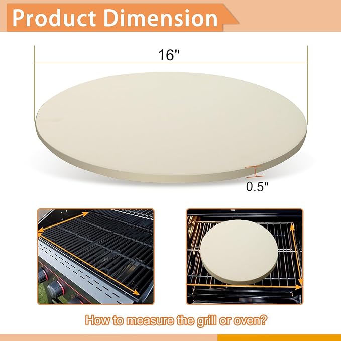 16" Round Pizza Stone, Large Cordierite Bread Baking Stone for Oven, Grill | Safe Circular Cooking Stone for Grill 16 Inch, Ideal for Grilling Baking Several Sizes of Pizzas, Zemibi