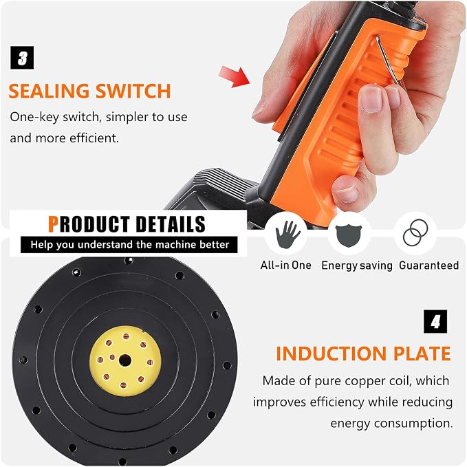 NEWTRY Handheld Induction Sealer 20-100mm Heat Bottle Cap Sealing Machine Power & Time Adjustable for Plastic Glass Bottles Caps(110V)