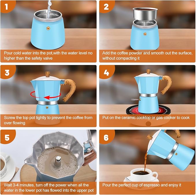 6 Cup Aluminum Espresso Stovetop Moka Pot Express Coffee Maker Percolator Italian Classic Mocha Coffee Machine for Italian and Cuban Cafe Brewing for Home & Camping 300ml 10oz