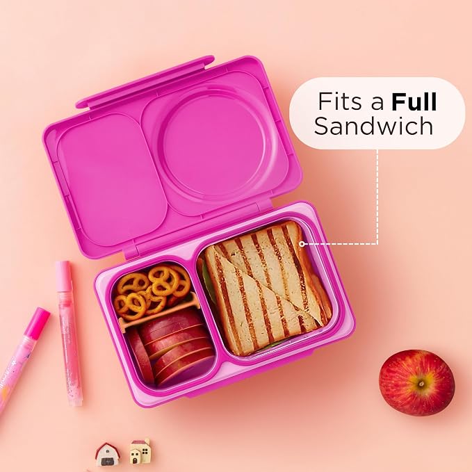 Omie OmieBox UP bento Box for Kids | Insulated Lunch Box | Leak Proof Vacuum Insulated Thermal Food jar | Cooler ice Pack | 2 Compartments (Pop Pink)