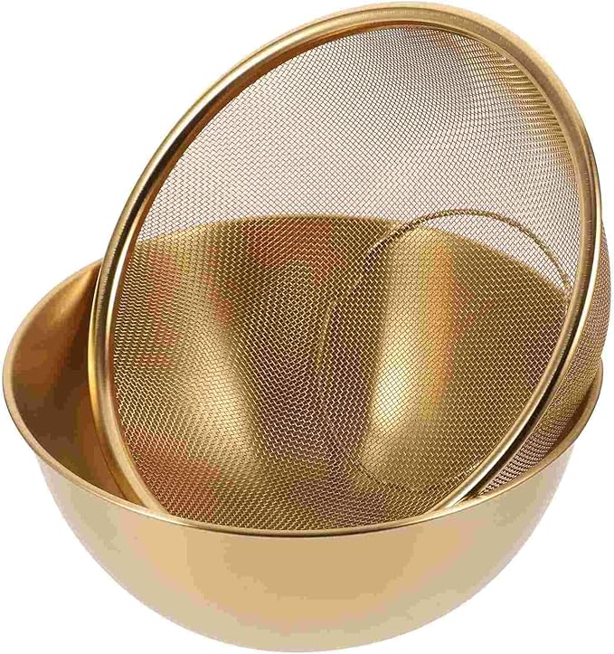 Multi-functional Stainless Steel Rice Washing Bowl - Gold Kitchen Strainer for Rice, Vegetables & Fruit - Durable and Elegant Design