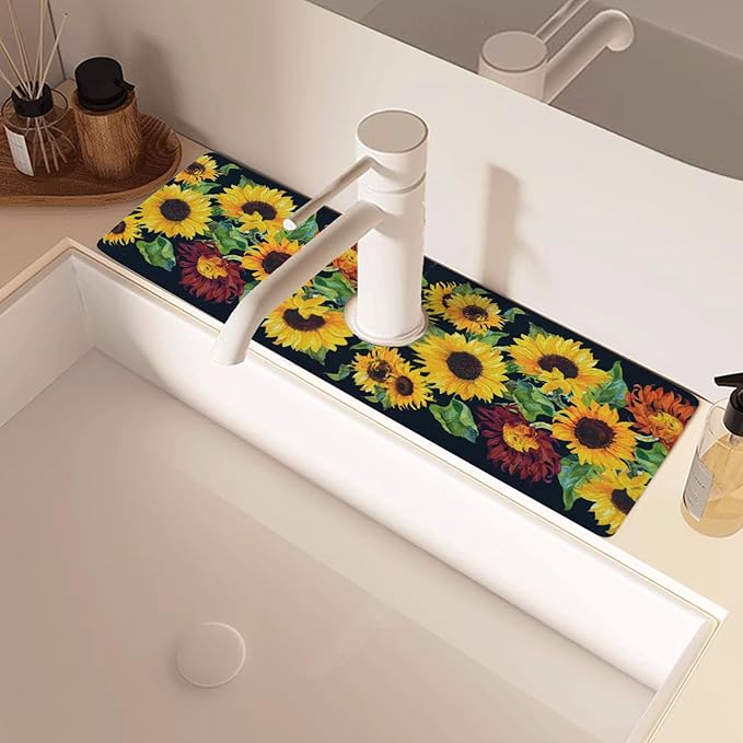 Sink Faucet Absorbing Mat, 2 Pack Drying Mat Around Faucet Sink Splash Guard Behind Faucet Sinkmat For Kitchen Bathroom Island Rv 15 * 5.5 Inch (38 * 14 cm)