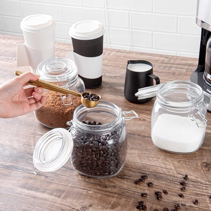 Restaurantware-Vetri 30.4 Ounces Glass Storage Jars, 3-Piece Dishwashable Glass Cookie Jars - Airtight Seal, Hot & Cold Friendly, Clear Candy Container, For Kitchen, Laundry, Or Storage