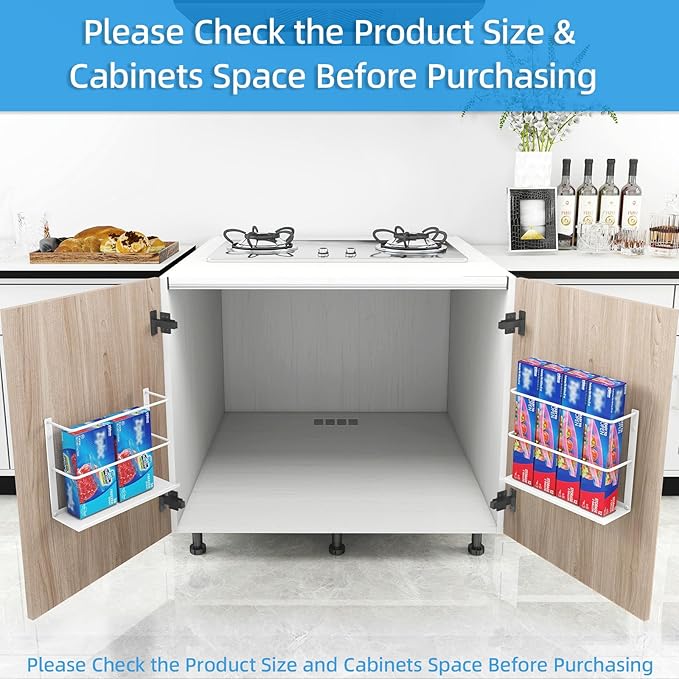 Gypie 2 Pack Kitchen Wrap Organizer Door Mount, Aluminum Foil Holder Cabinet Door Organizer Cabinet Storage Basket for Kitchen Wrap/Food Bag Storage, White