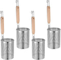 4pcs Pasta Strainer 15'' × 5.5'' Stainless Steel Pasta Basket Mesh Cooker with Wood Handle Kitchen Mesh Spider Noodle Strainer Skimmer for Boiling Food Dumpling Noodle Blanching Basket