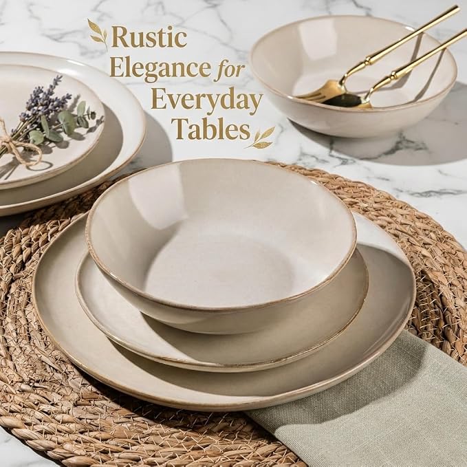 AmorArc Ceramic Dinnerware Sets,Handmade Reactive Glaze Stoneware Plates and Bowls Sets,Highly Scratch Resistant | Dishwasher & Microwave Safe Dishes Set,Service for 8 (24pc)
