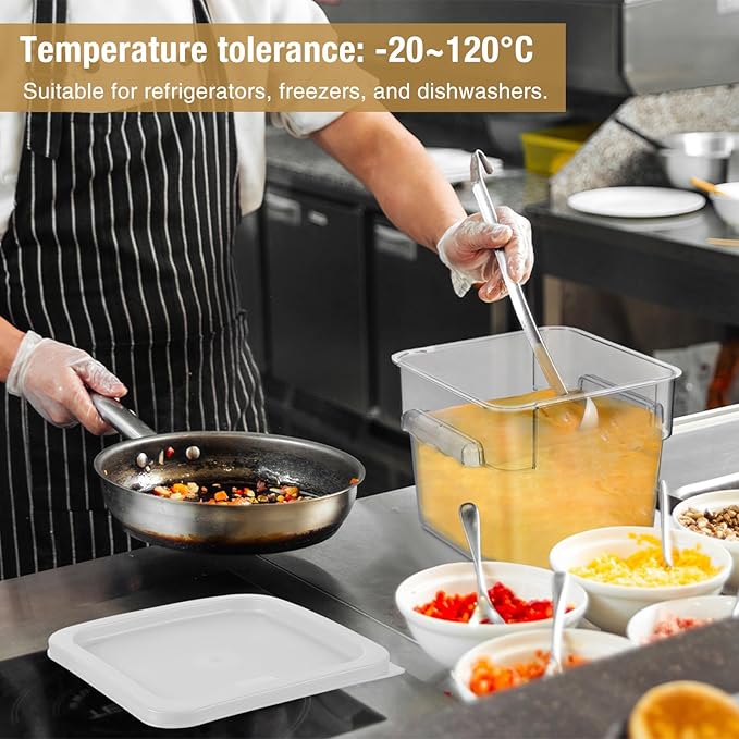 FoldTier 2 Pieces Square Food Storage Containers Polycarbonate Clear food Container with Lid Commercial Storage with Graduations for Commercial Kitchen Dough Marinating Meat(White,6 Qt)
