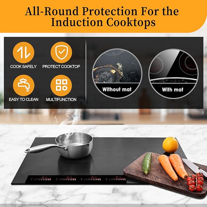 Cook's Aid Induction Cooktop Protector Mat 20.4x30.7 In, (Magnetic) Electric Stove Burner Covers Antiscratch as Glass Top Stove Cover (20.4x30.7 In, Black)