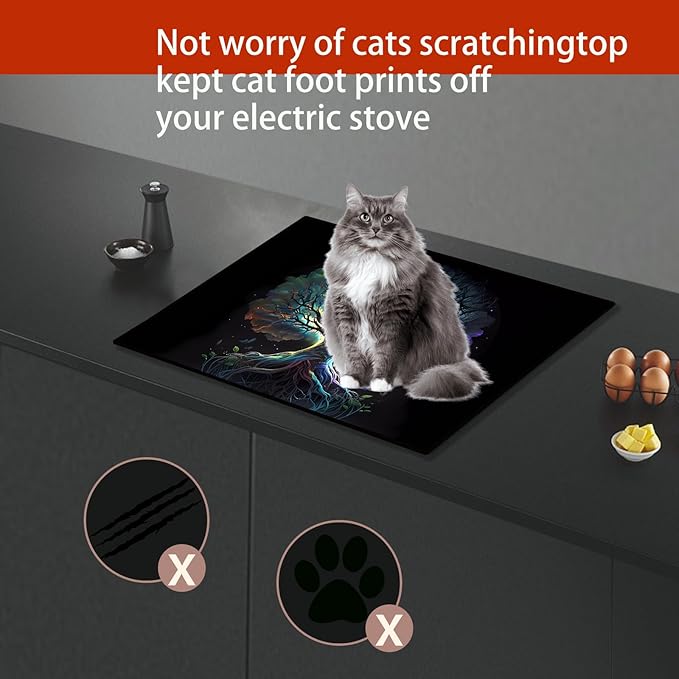 Stove Cover Stove Covers For Electric Stoves Foldable Multipurposeglass Top Protector Thick Natural Rubber Anti-Slip Coating Expands Usable Space (27.9x20 Black) (Tree of Life 2)