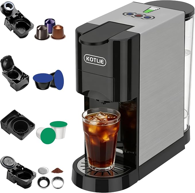 5 in 1 Single Serve Coffee Maker for K-Cup Pods, Nespresso Original, Dolce Gusto, ESE 44mm and Ground Coffee, 19 Bar Espresso Coffee Machine with Fast Brewing for Home Kitchen Office, Classic