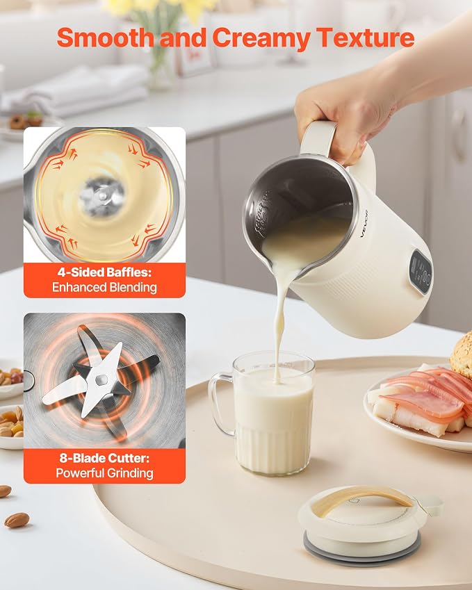 VEVOR 6-in-1 Nut Milk Maker, 20 oz Soy Milk Maker Machine with 6 Blades, for Homemade Oat, Nut, Soy, Juice, Plant-Based and Non Dairy Beverages with High-Temp Self-Cleaning, Boil Water, 12-Hour Delay