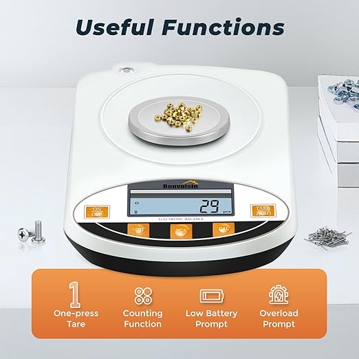 Bonvoisin Analytical Balance 100 gram x 0.001g High Precision Lab Scale Accurate Scientific Laboratory Electronic Scale 1 Milligram Digital Jewelry Weighing Scale with Windshield (100g, 0.001g)