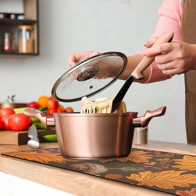 2 in 1 Table Runner Trivet for Hot Pots and Pans Heat Resistant Non Slip Waterproof 39 x 12 Inch Decorative Table Protector for Kitchen Countertop Brown Maple Leaves Acorns Berries Branches
