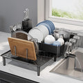 Expandable Dish Rack with Drainboard - Stainless Steel Dish Drainer with Removable Cutlery Tray, Foldable Cup Holder, Elevated Feet, Multifunctional Drainboard for Sink Countertop Kitchen Storage