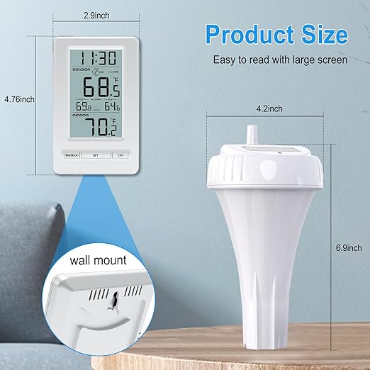 Urageuxy Wireless Digital Pool Thermometer, 328ft Remote Floating Thermometer with Backlit Display for Pool, Hot Tub, Spa and Cold Plunge