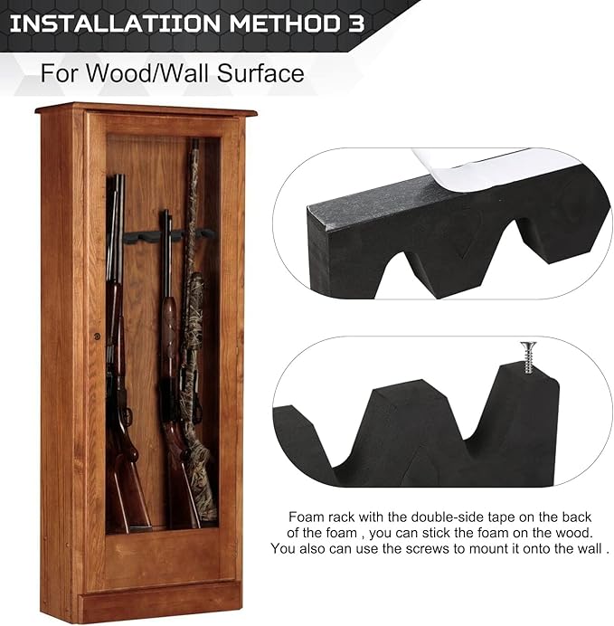 OCQOTAT Gun Rack for Gun Storage, Gun Safe Accessory for Rifles and Shotguns, Gun Holder in Gun Cabinet, Shotgun Rifle Rest, Foam Material with Magnetic Strip and Hook Strip , Gifts for Hunters