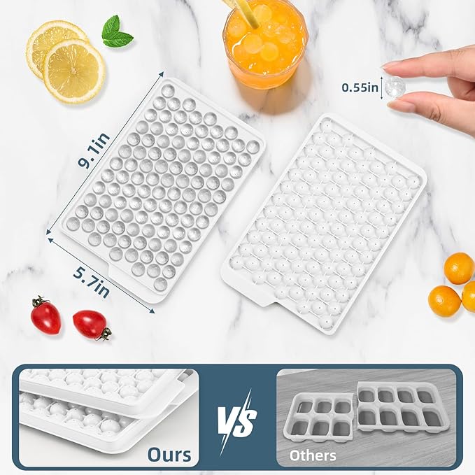 WIBIMEN Mini Ice Cube Trays, 0.55” Tiny Pebble Ice for Iced Coffee & Cocktails, Fast Chill, Easy Twist Release, Stackable with Lid & Storage Bin (4 Pack, White)