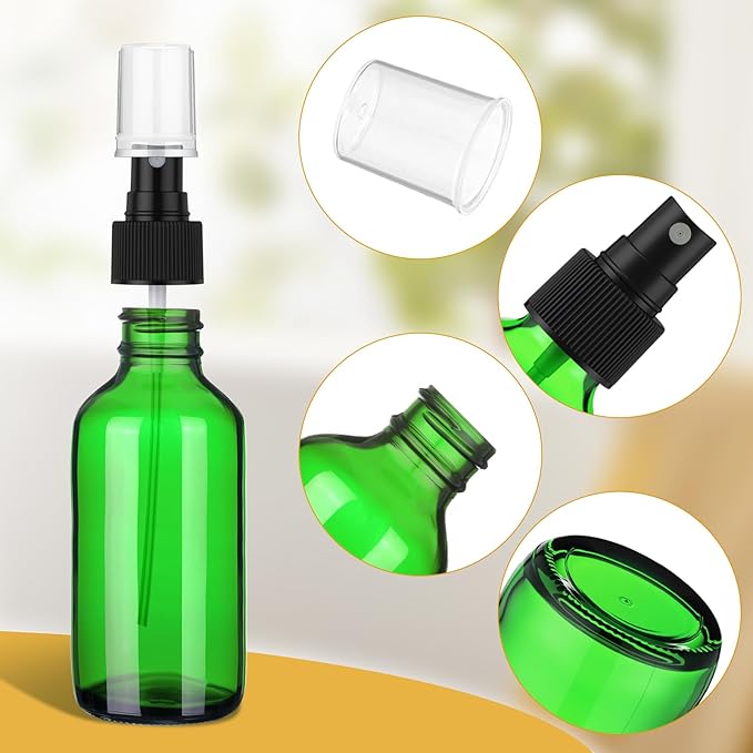 Maxcheck 50 Pieces 4oz Small Glass Spray Bottles for Essential Oil Empty Spray Mist Bottle Empty Fine Mist and Refillable Mister Refillable Liquid Containers for Perfumes, Cleaning(Green)