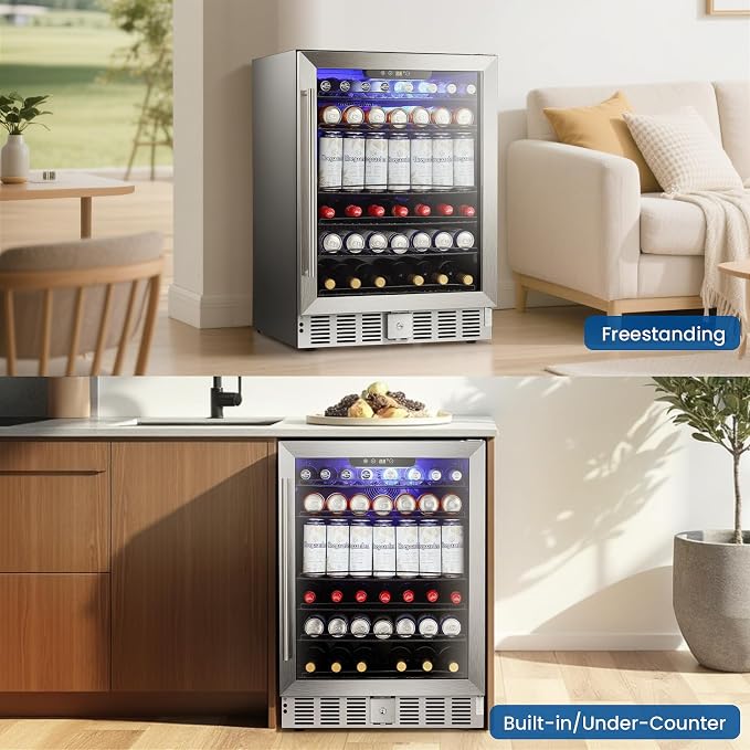 Antarctic Star 166 Can Beverage Refrigerator Cooler, 5.1 Cu.Ft Mini Fridge with Safety Lock, Beverage Cooler with Glass Door/LED Light/Adjustable Removable Shelves for Home/Office/Bar(Stainless Steel)